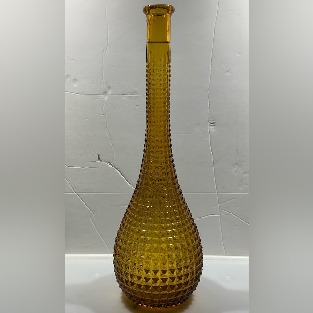 Vintage Empoli Amber Glass Diamond Point 15.5" Genie Bottle - No Stopper